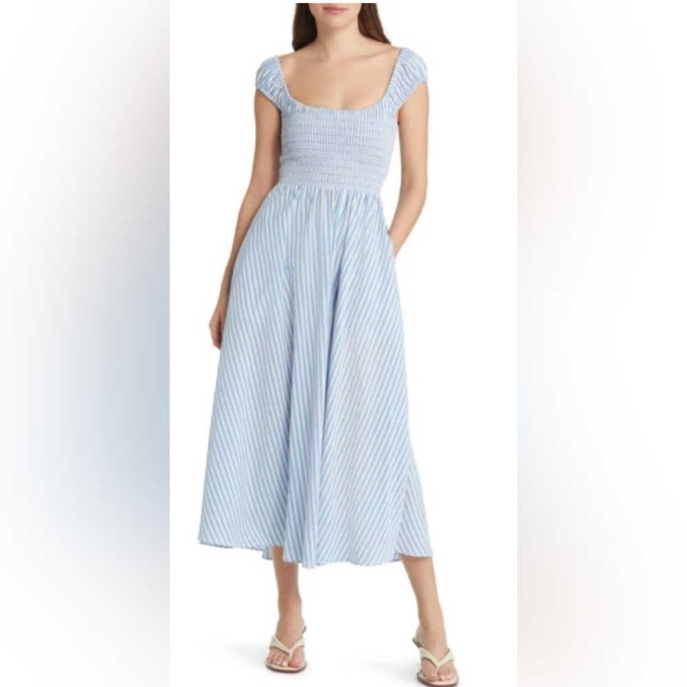 La Ligne Blue and White Striped Midi Dress